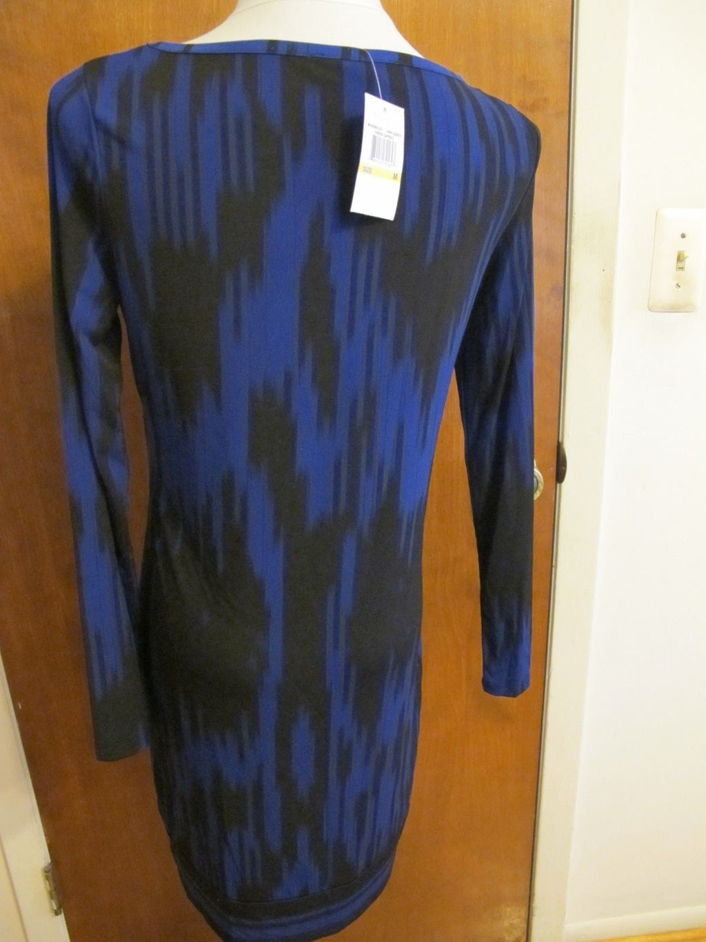 Michael Kors women’s black blue boat neck jersey shift long sleeve dress Medium