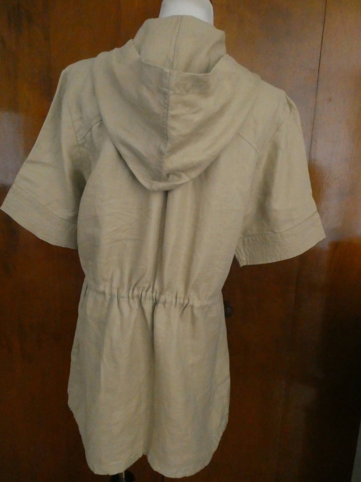 Live a Little linen beige stylish hooded tunic jacket top size Large