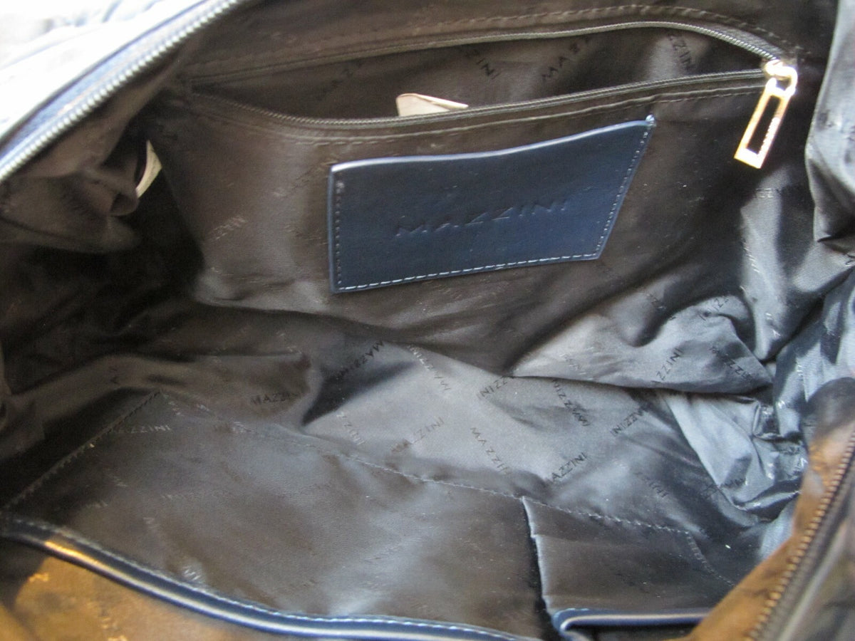 Mazzini women's navy cloth with leather  houlder Crossbody Quilted Zippered Bag