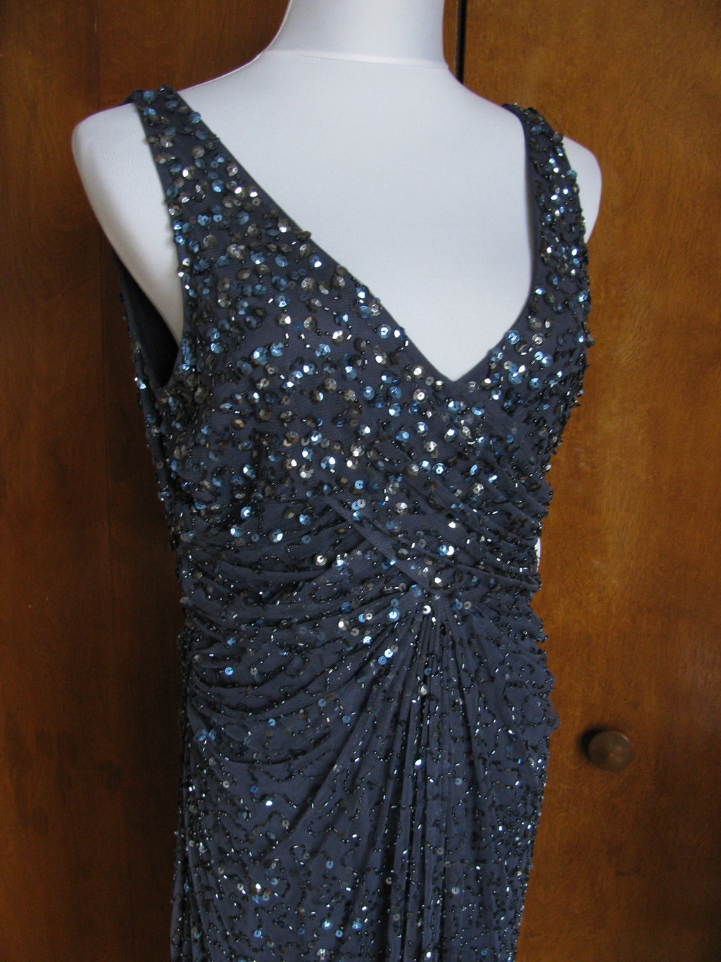 Patra Women’s Blueberry Evening Lined Sequined Twist Mesh Dress Size 12 New