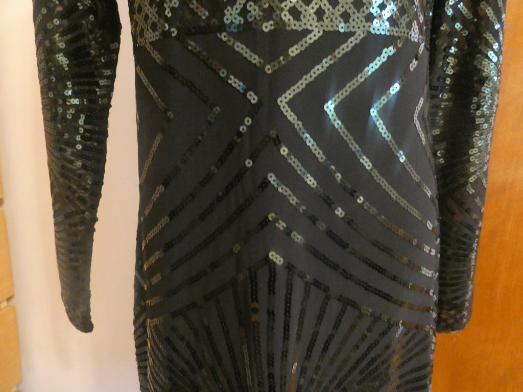 Misschen Women’s Black Evening Lined Sequined Long Sleeves Dress Size Large