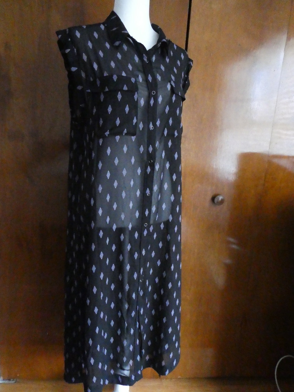 Free People women's black combo sleeveless snap-on full length sheer dress Large