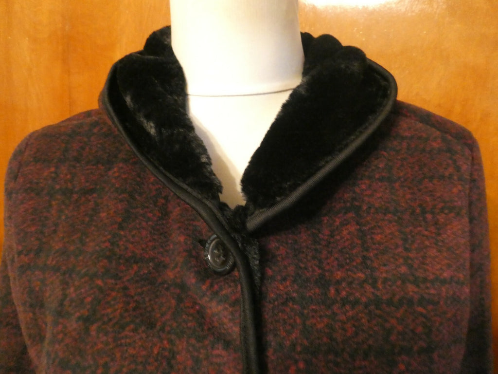 Ike Behar Women's Burgundy/Black Faux Fur Hooded Jacket Coat Large