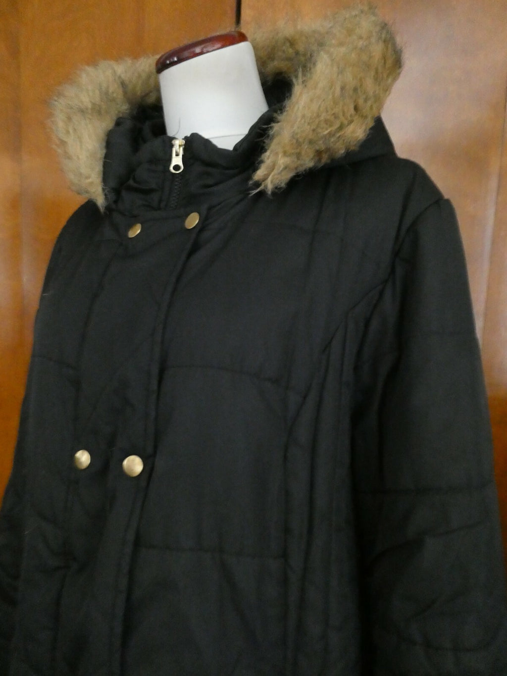 Krush Women's Black Faux Fur Lined Puffer Winter Hooded Detailed Jacket Coat XL