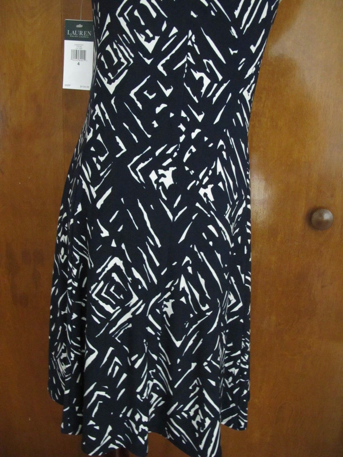 Ralph Lauren women's navy white lined A-line dress New