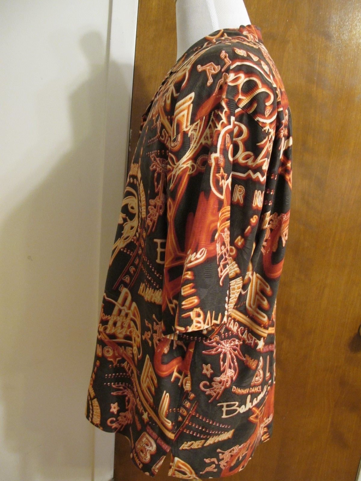 Tommy Bahama Mens Beach Silk Multi Color Brown Red Shirt short sleeves Large