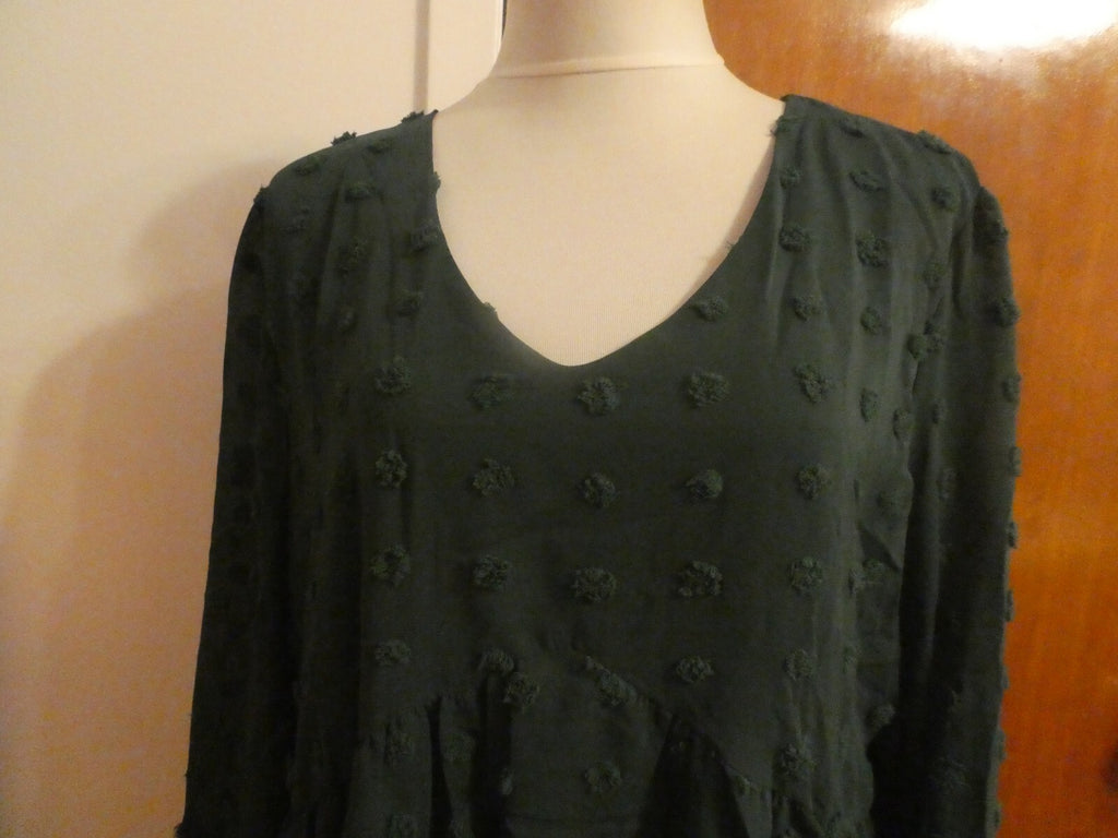 KIRUNDO Women’s Green long Sleeves Mini V Neck Flowy Swiss DOT Babydoll Dress XL