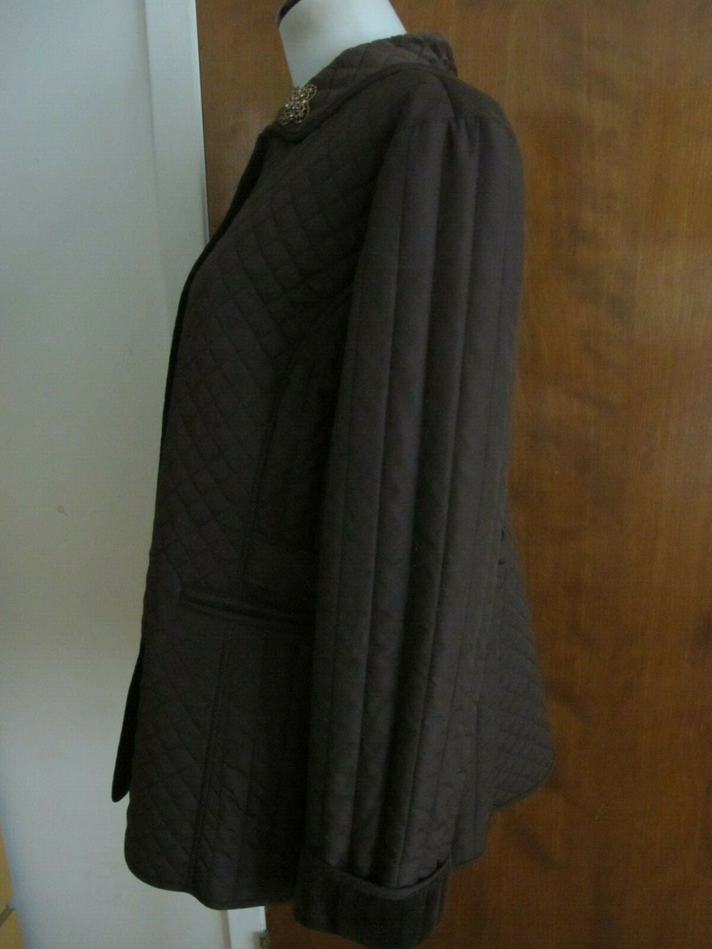 Larry Levin Women's Brown Quilted Coat Jacket Faux Fur Lining XLarge