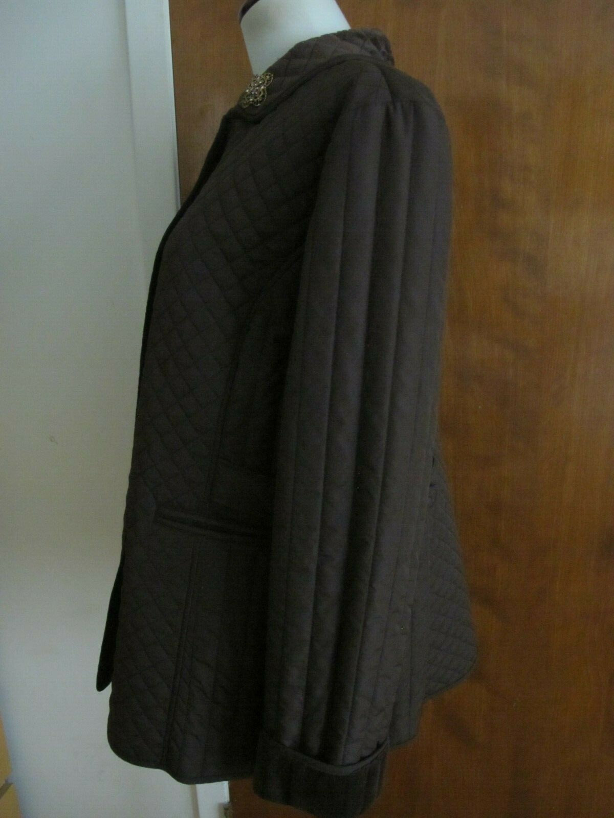 Larry Levin Women's Brown Quilted Coat Jacket Faux Fur Lining XLarge