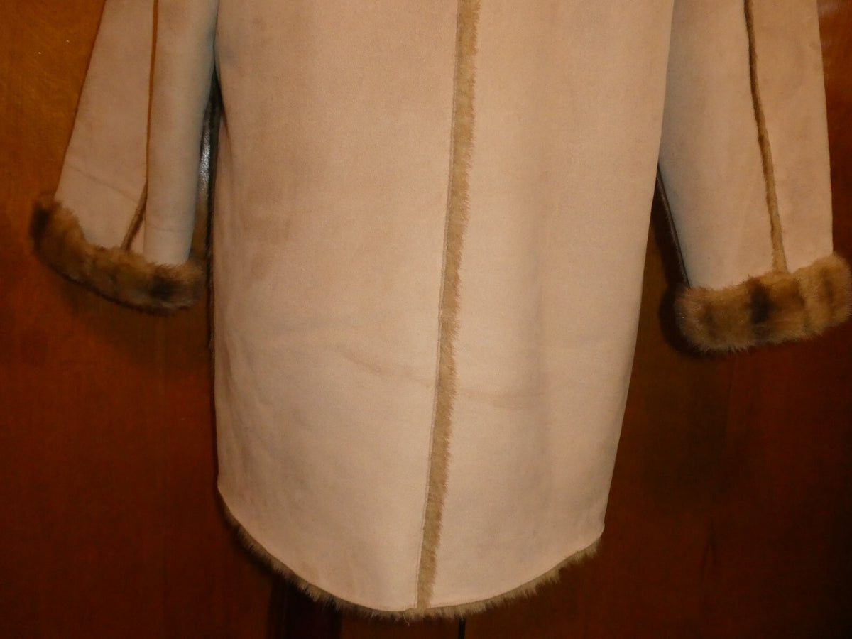 Jones New York Women’s Beige Faux Fur Reversible Hooded Winter Coat Size Large