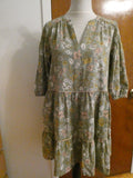 Cynthia Rowley Floral Print ¾ Sleeves Tiered Dress Sz Small 55% Linen 45% Rayon