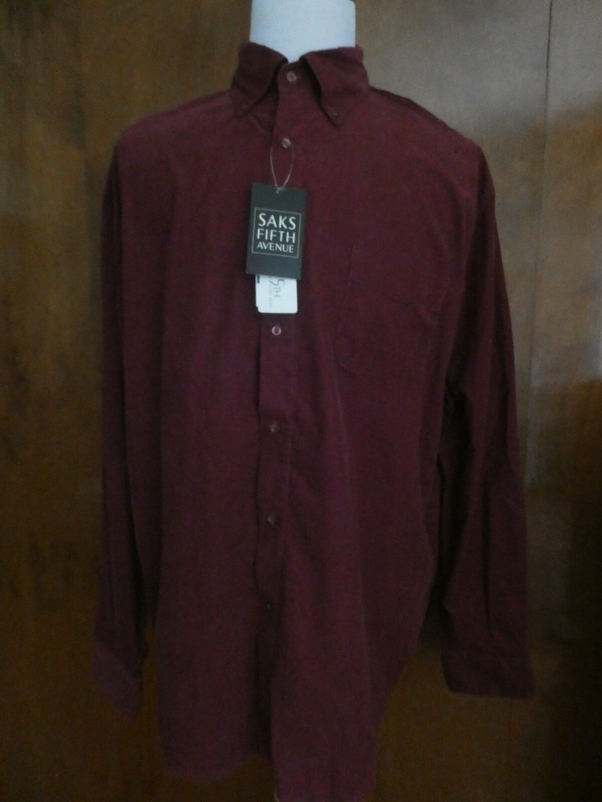 Saks Fifth Avenue soft cotton wine long sleeves mens shirt size xlarge new w/tag