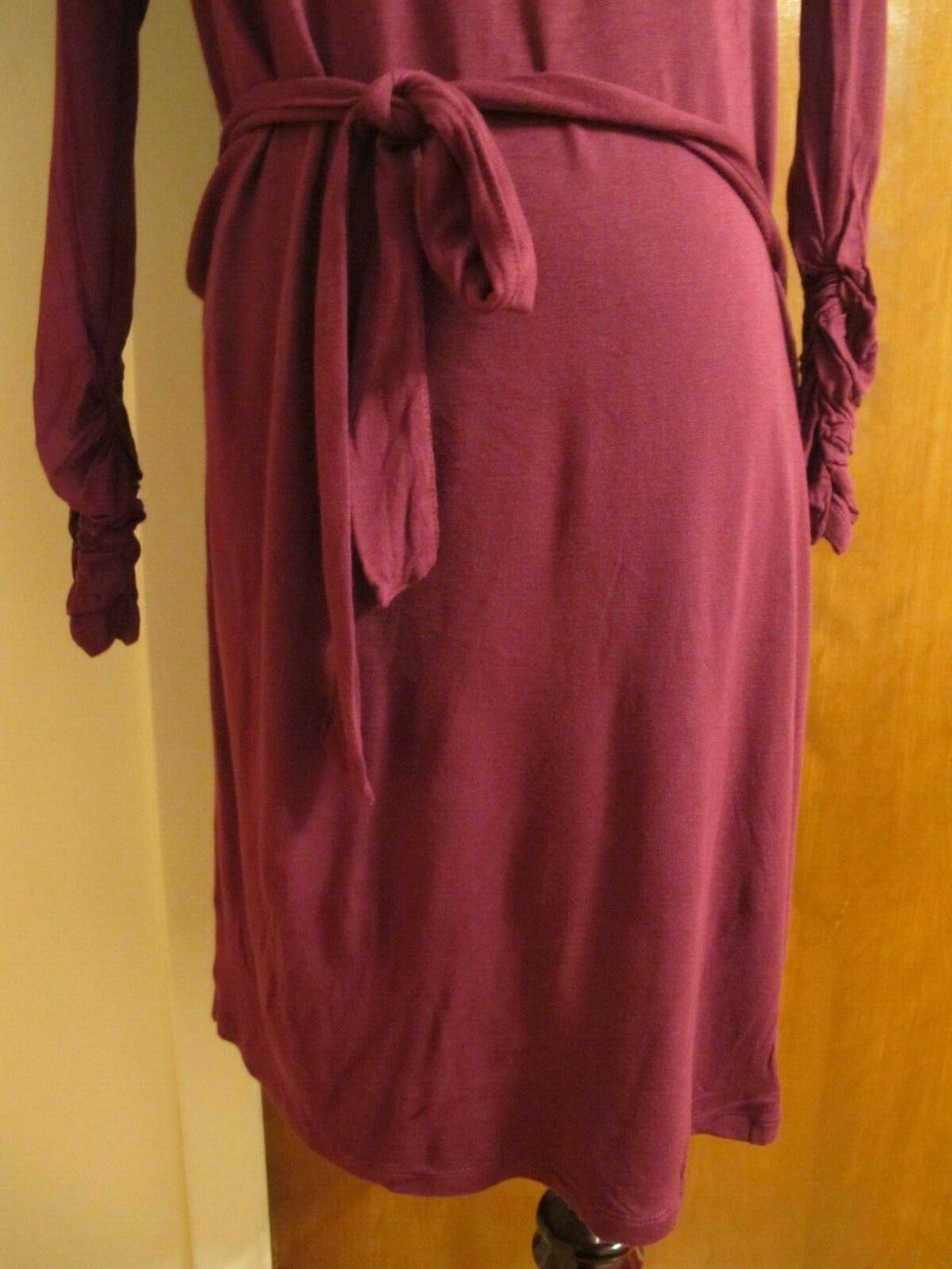 Gap Women's Burgundy Rayon Belted Long Gathered Sleeves Dress XS