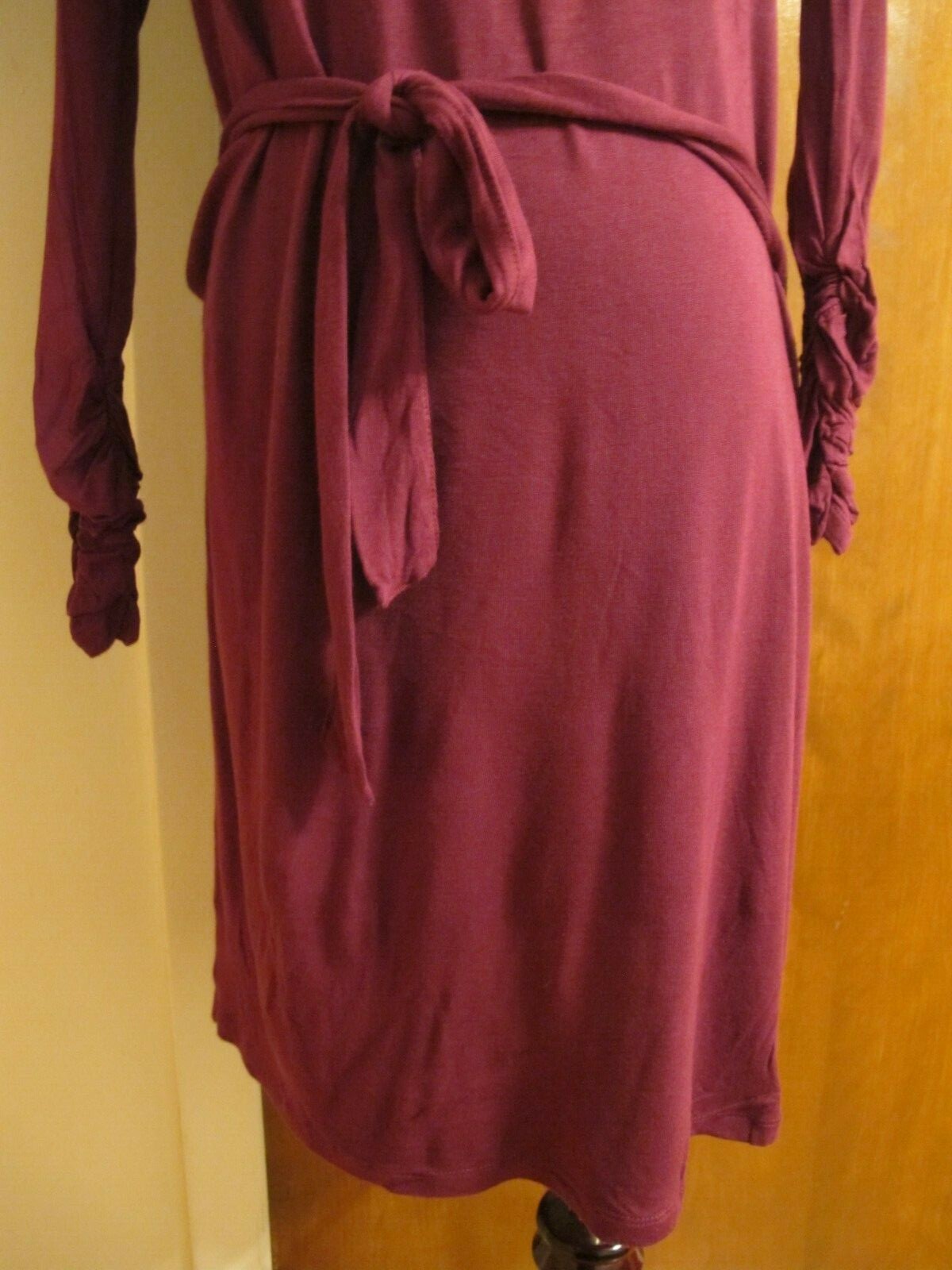Gap Women's Burgundy Rayon Belted Long Gathered Sleeves Dress XS