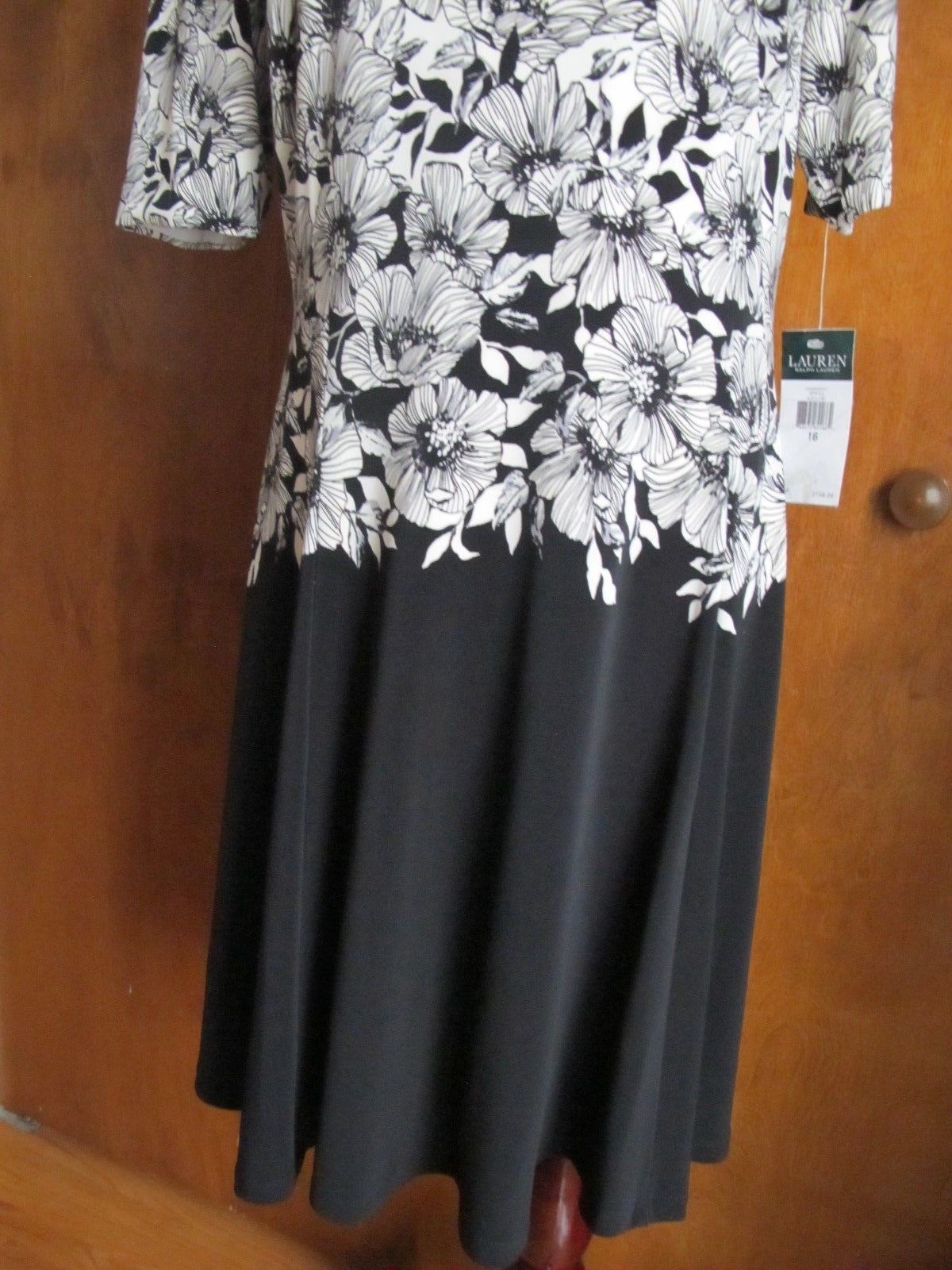 Ralph Lauren women’s  A-Line black white lined NWT dress size 16