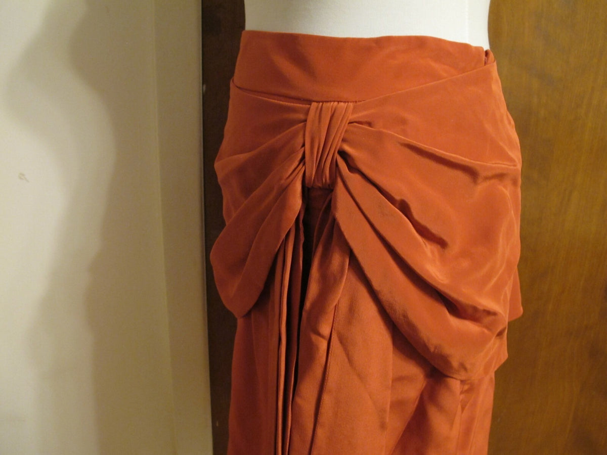 Juicy Couture Women's Orange African Sun Draped Silk Lined Skirt XL Fits Large