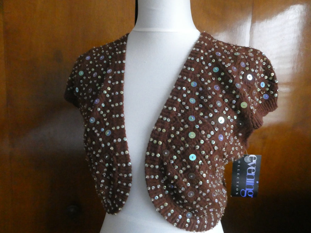 Necessary Objects Ady Gluck-Frankel Women Brown Sequin Open Front Cardigan Large