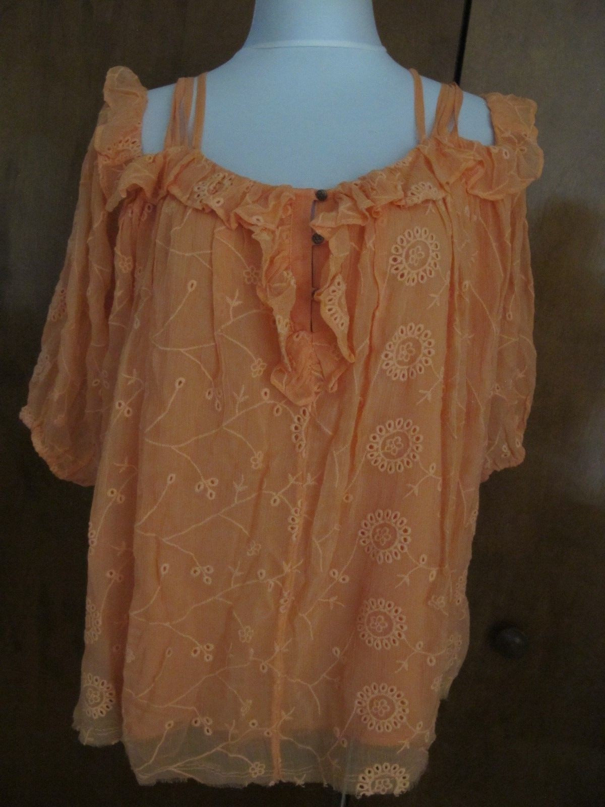  Anthropologie Floreat Womens Maryana Orange Open Shoulder Blouse 