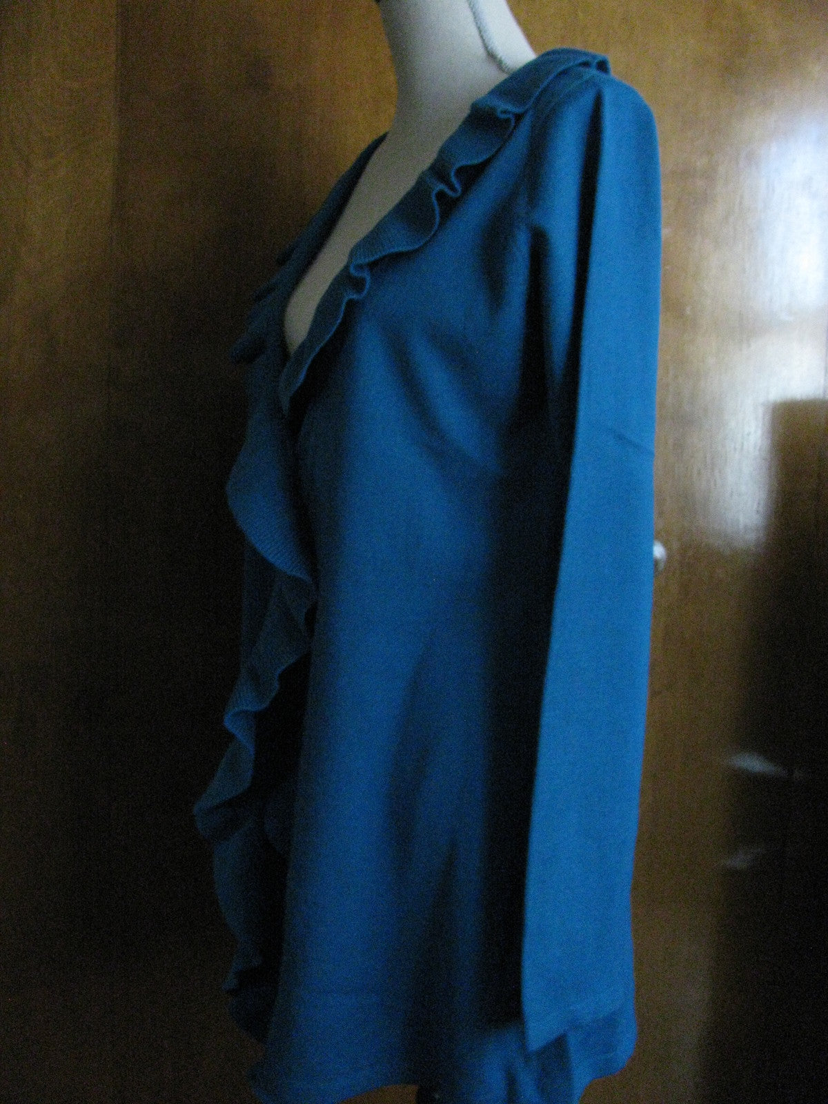 One A women's moroccan blue ruffle detailed  long cardigan Sz Large New