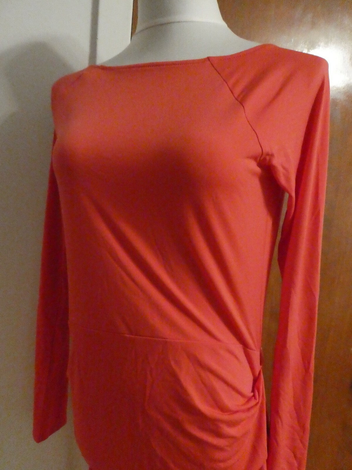 Rachel Roy Women’s Pinkish Deep Bright Red Gathered Long Sleeves Dress run small