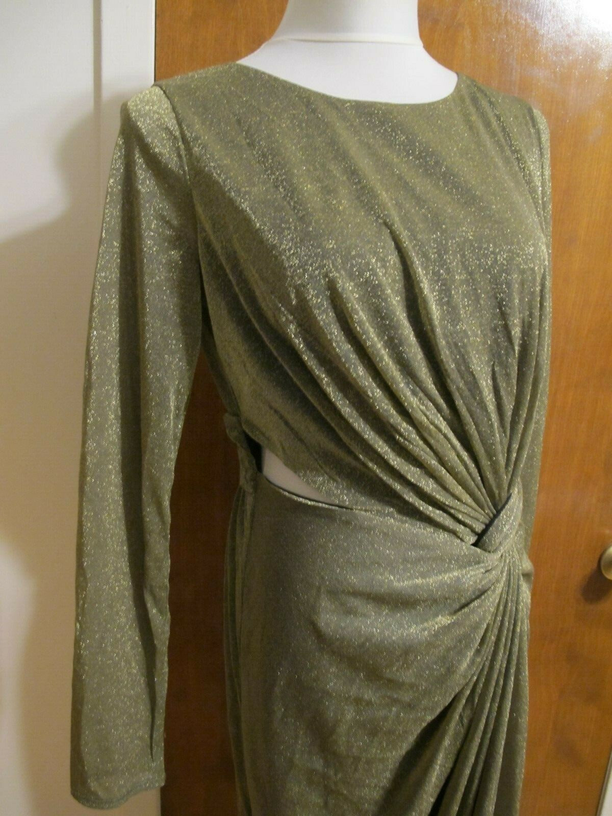 Rachel Roy Women Gold Metallic Twist Front Maxi Cocktail Dress New Medium, Large
