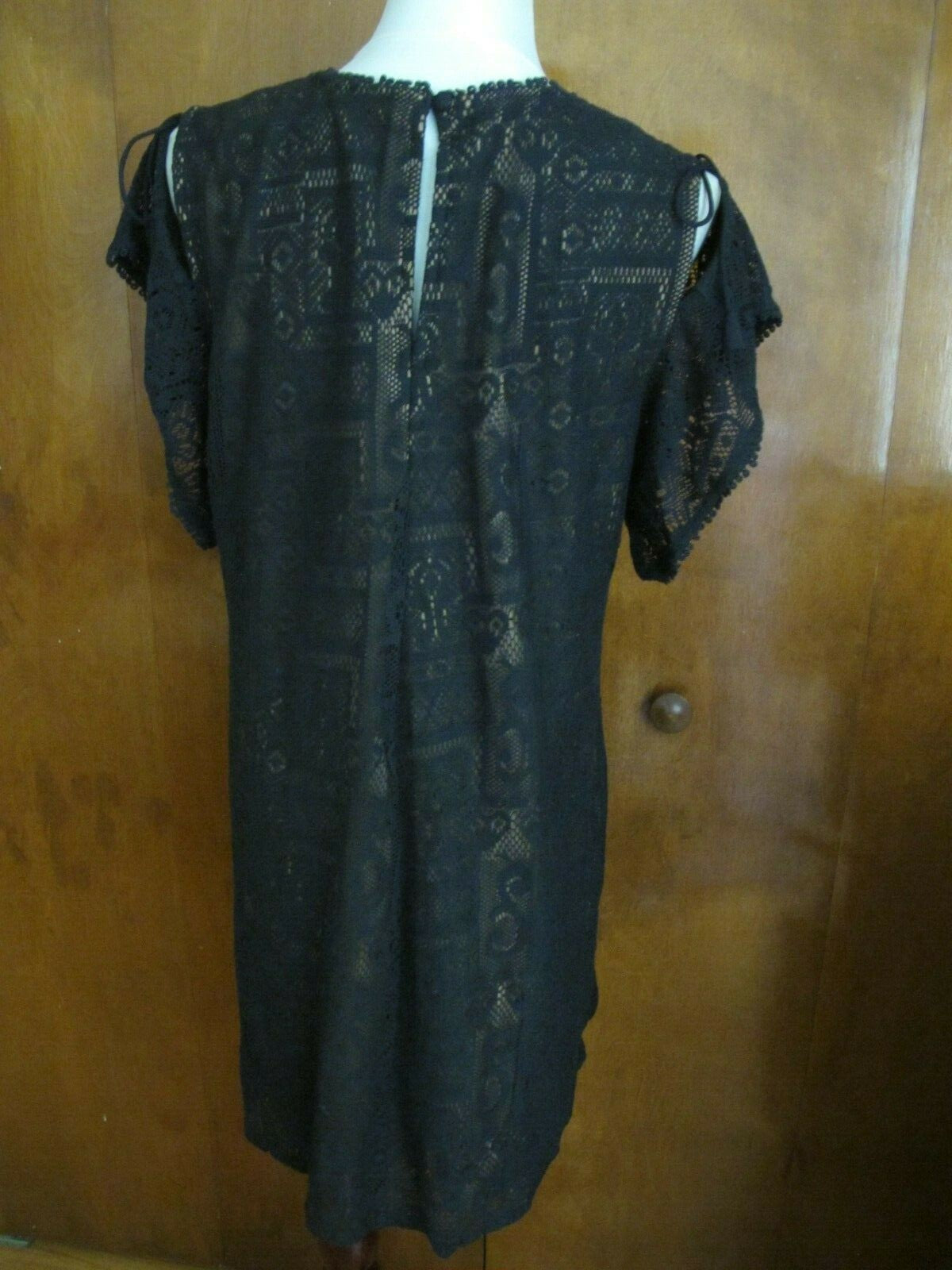 Anthropologie Ranna Gill Black Noir Embroidered Lace Cold Shoulder Dress  Large