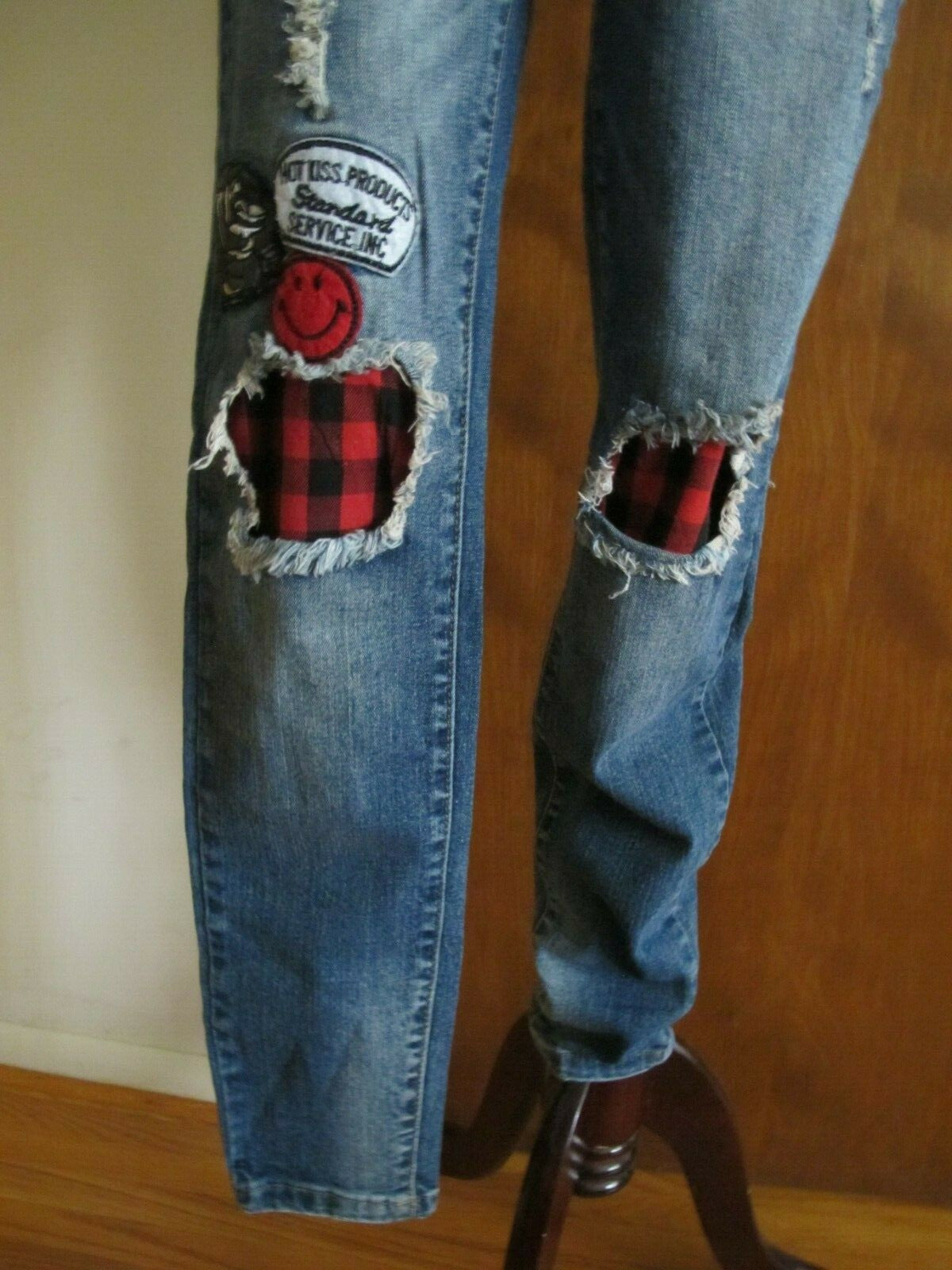 Hot Kiss Skinny Lily Juniors Distressed Patched Skinny Legging Jeans Sz 11 Blue
