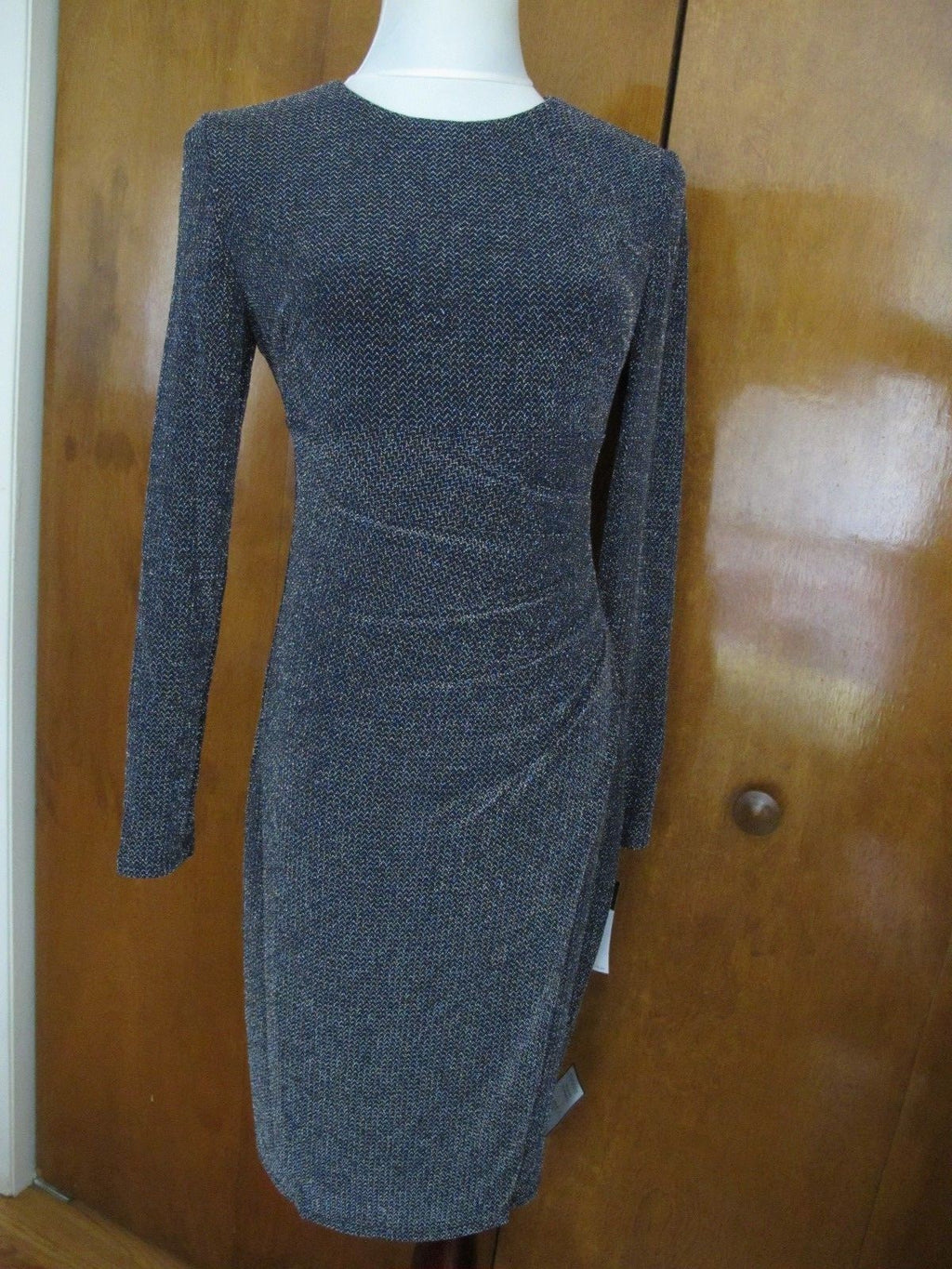 Ralph Lauren Women's Navy Silver Detailed Lined Evening New Dress