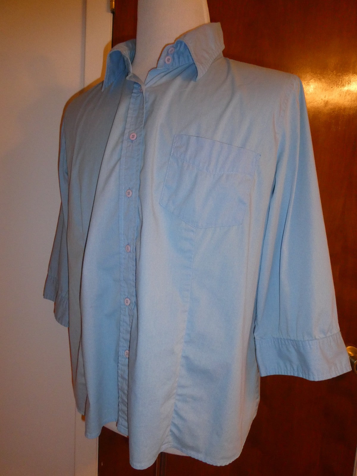 Avenue Women’s Top Size 18/20 Blue Button Front 3/4 Sleeve Stretch Plus