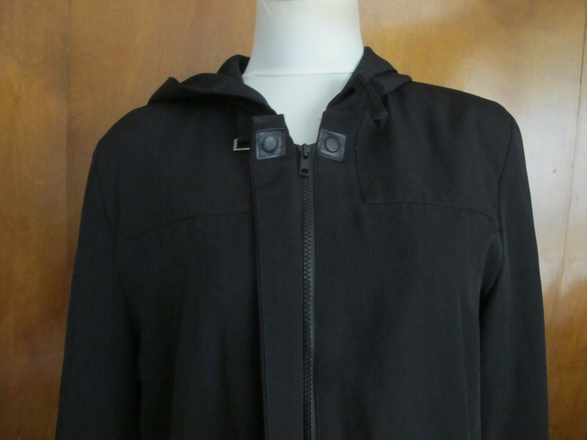 Larry Levine Juniors Black Lined Spring Hooded Coat Jacket Large