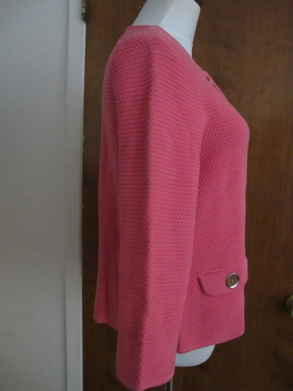 Jones New York Signature Womens Pink Buttoned Pocketed 3/4 Sleeves Jacket Large 