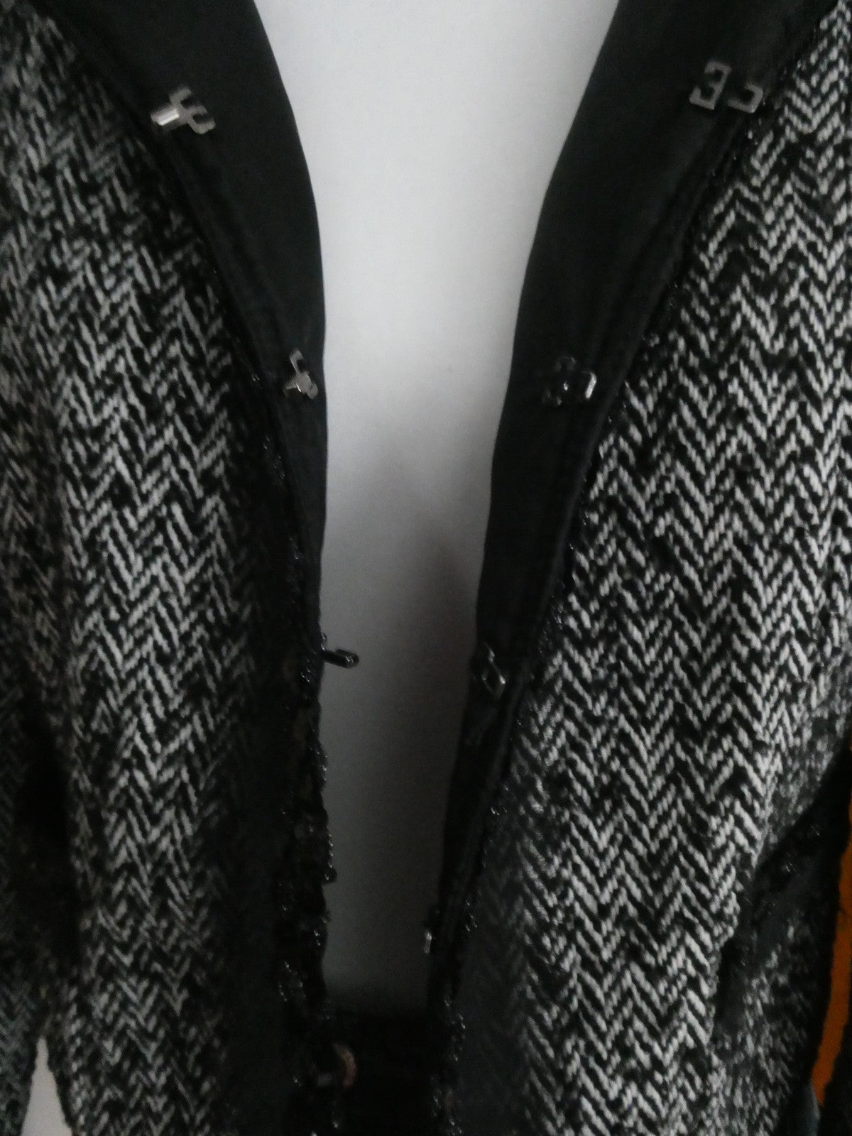 Sinequanone Women Black White Tweed & Sequin Wool Blend Lined Blazer Size Large