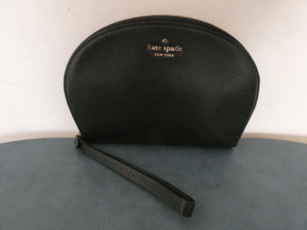 Kate Spade New York Black Pebbled Leather Wristlet Clutch Zip Pouch Wallet
