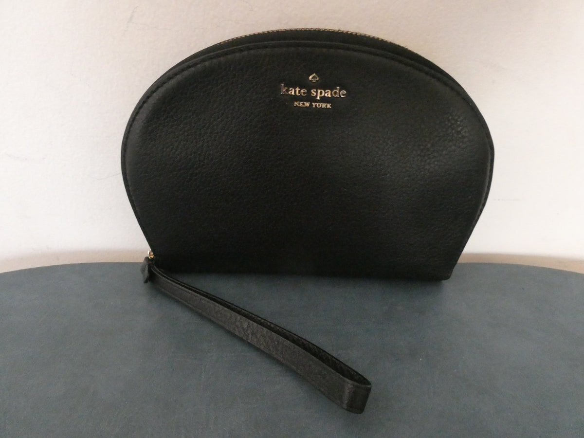 Kate Spade New York Black Pebbled Leather Wristlet Clutch Zip Pouch Wallet
