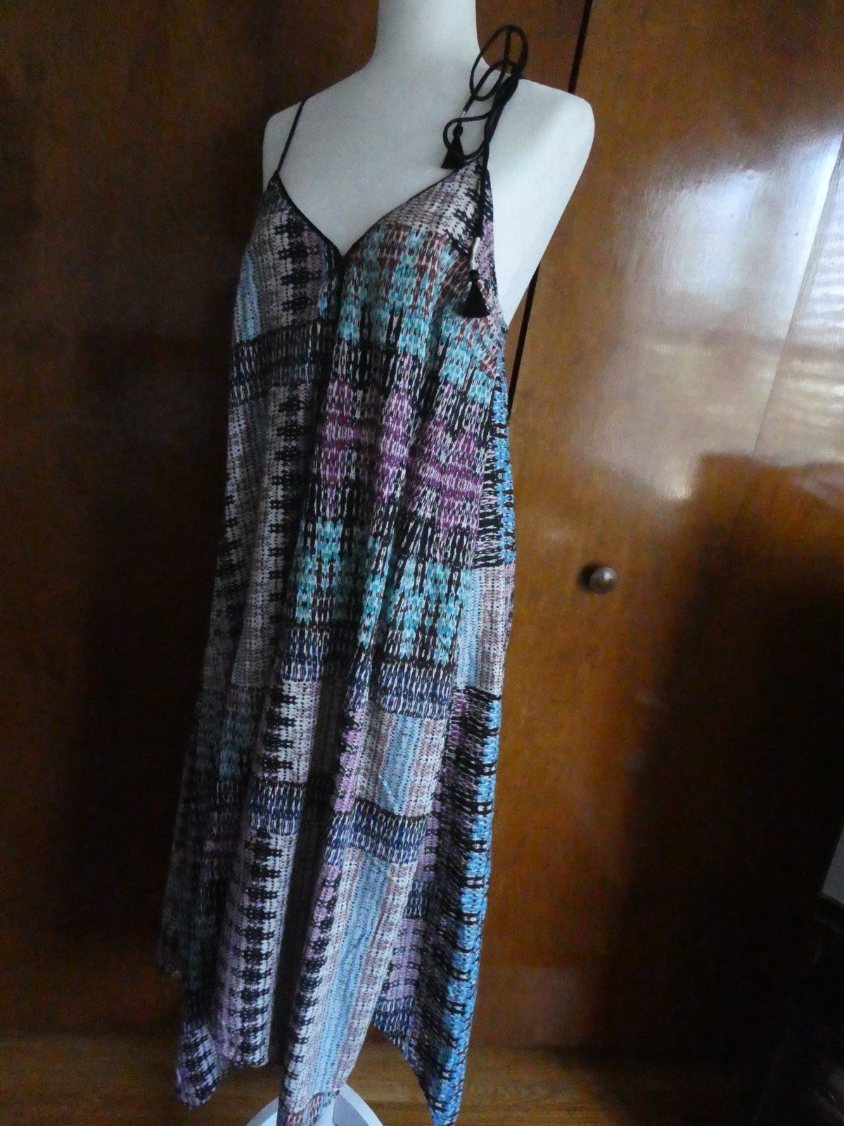 Anthropologie Akemi + Kin Dress Multicolor Printed Midi Swing Spaghetti Strap