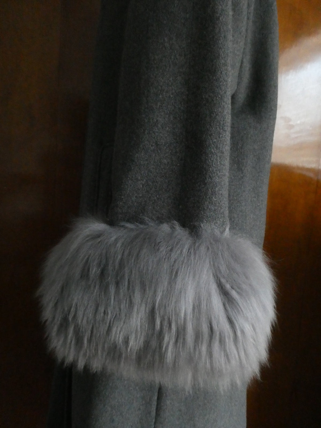 Berghaus Wool Coat with Lama Fur Trim Women Long Coat Sz 46 (US Sz 10) England
