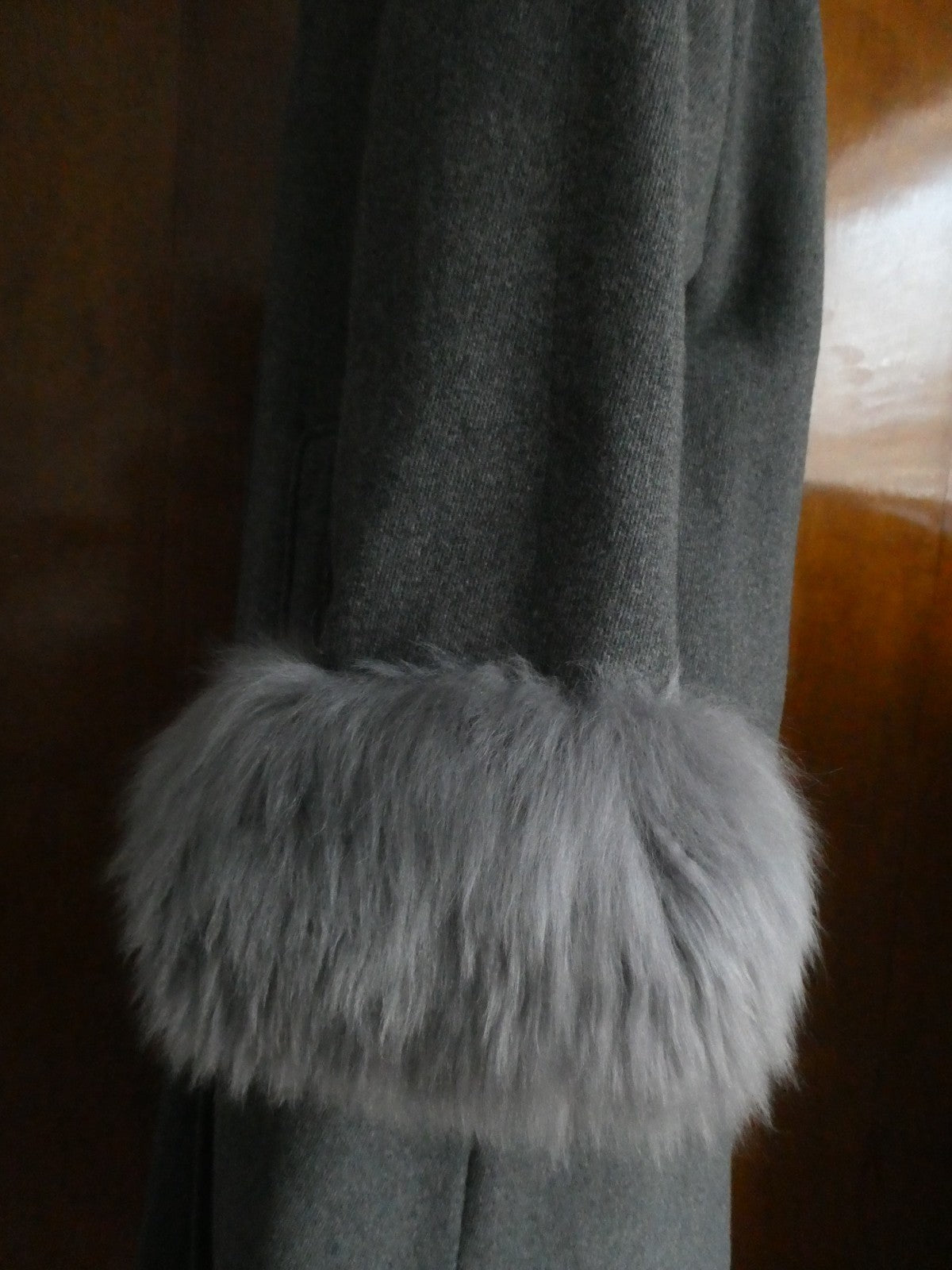 Berghaus Wool Coat with Lama Fur Trim Women Long Coat Sz 46 (US Sz 10) England