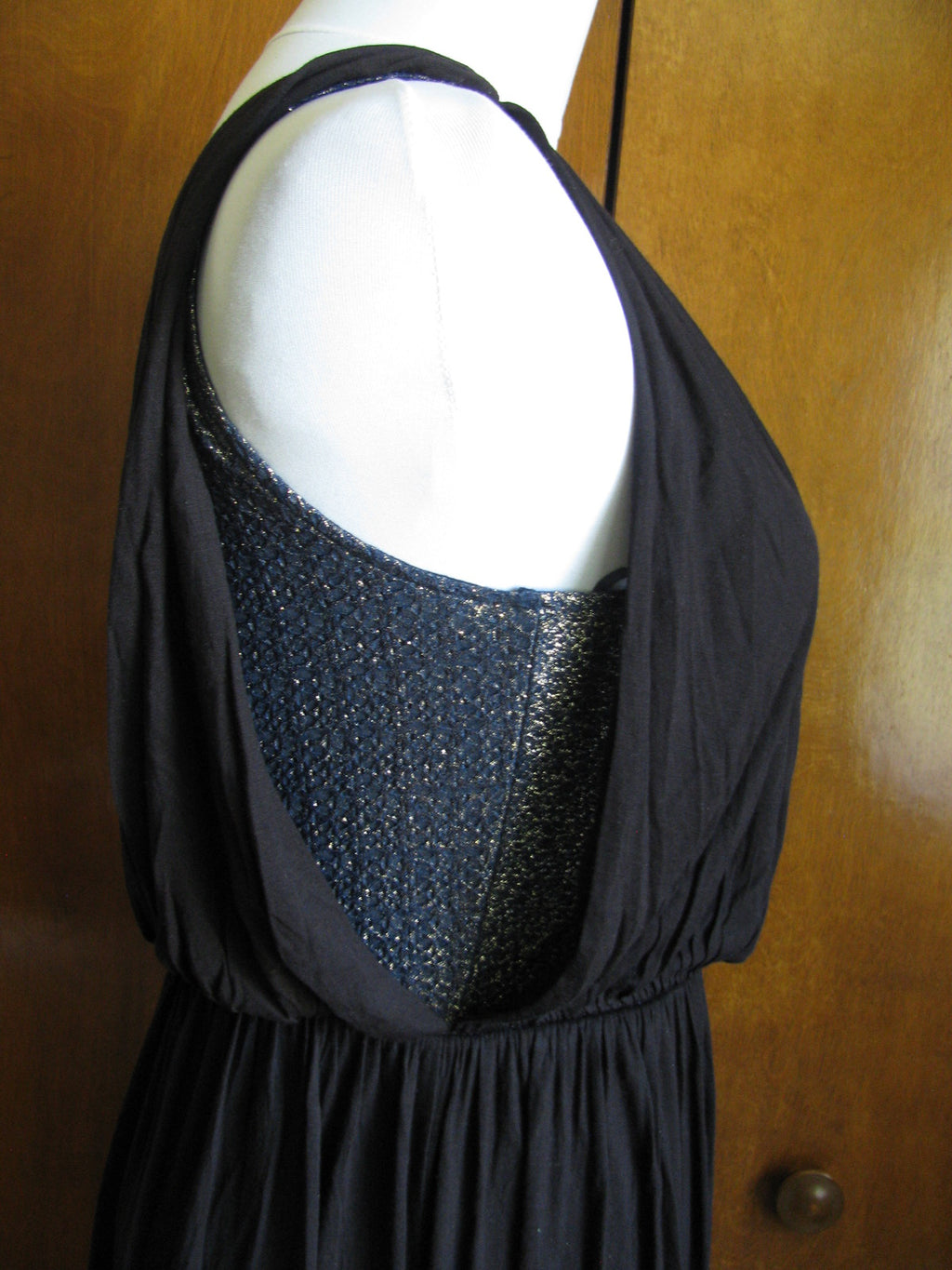 Free People Women Draping Over Black Combo Soft Rayon Dress Small 