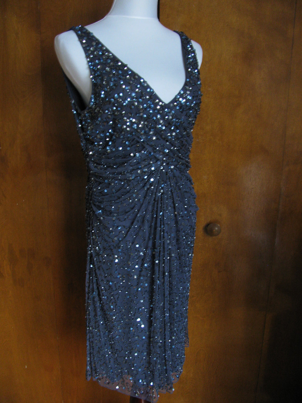 Patra Women’s Blueberry Evening Lined Sequined Twist Mesh Dress Size 12 New