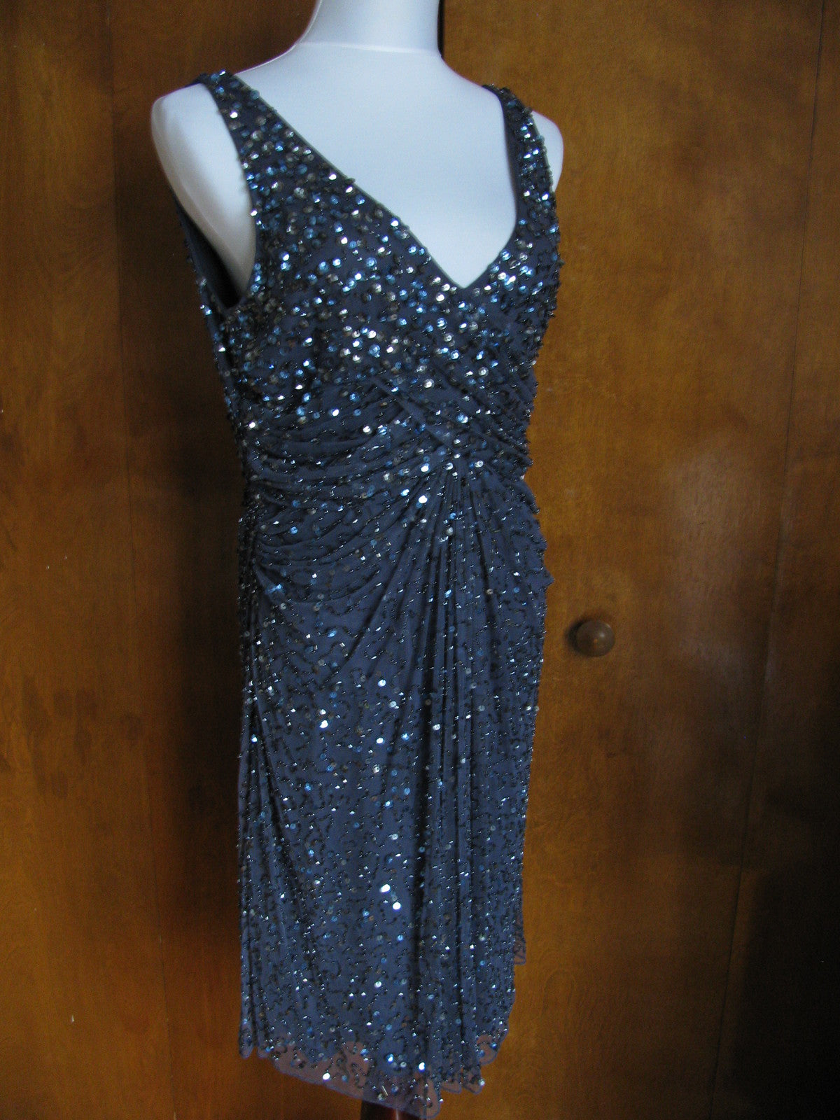 Patra Women’s Blueberry Evening Lined Sequined Twist Mesh Dress Size 12 New