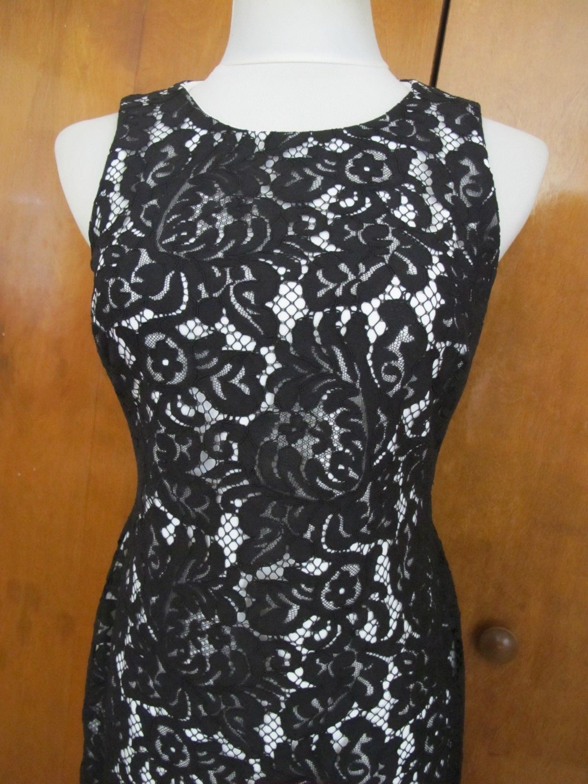 Ralph Lauren women's black ivory fabric lace crafted evening dress 6P 