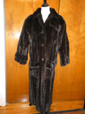 Genuine Mink Fur Coat Full Length Vintage Dark Brown Black Fur Collar Size 12