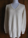 Lacoste Women’s Off White Cotton V Neck Long Sweater Size 6, 8