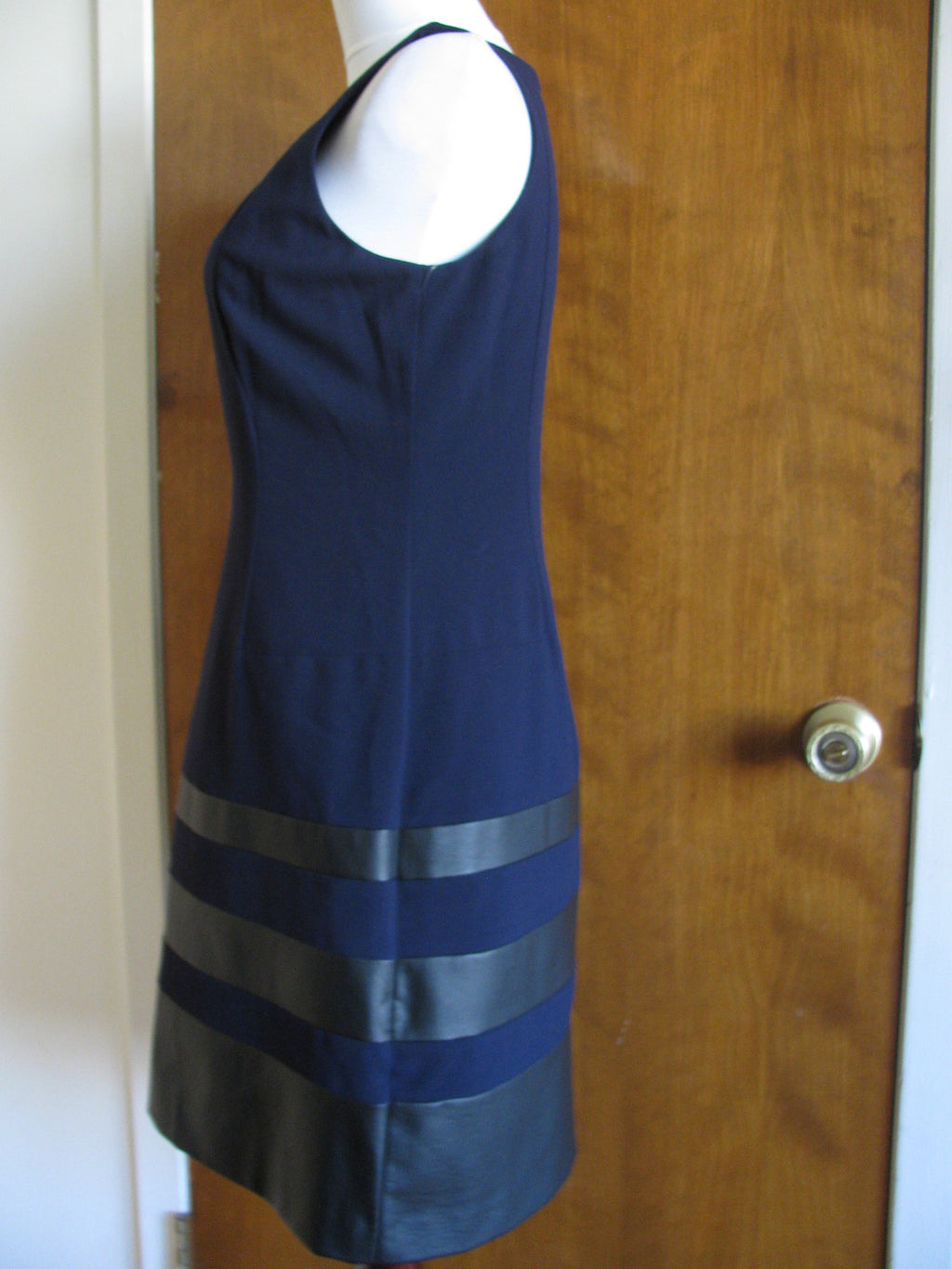 Ralph Lauren women's navy black  faux leather insert detailed NWT dress sz 6 