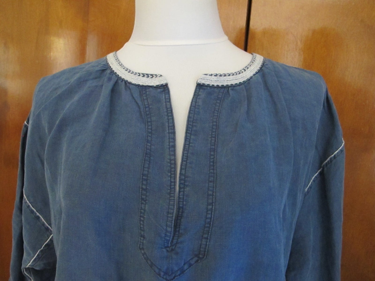 Polo Ralph Lauren women’s linen blue bohemian detailed top 