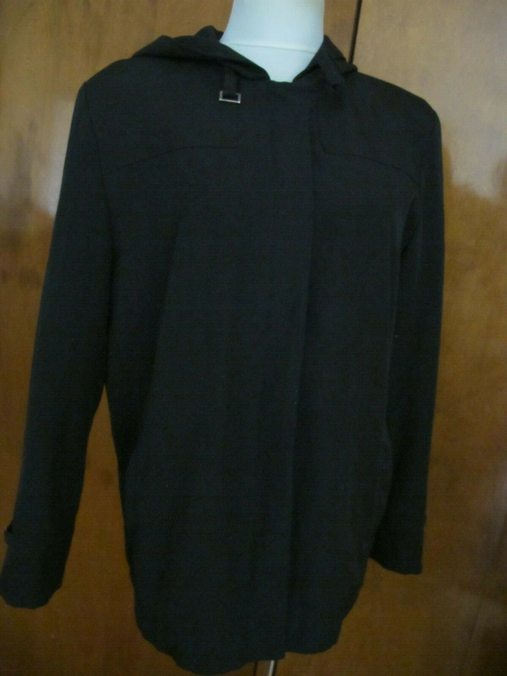 Larry Levine Juniors Black Lined Spring Hooded Coat Jacket Large