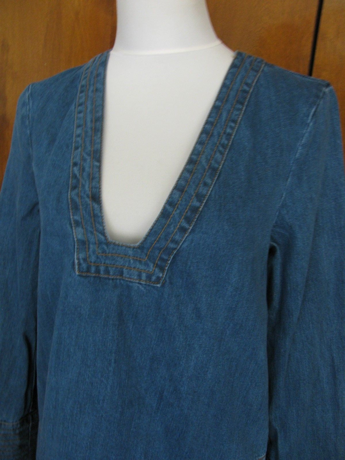 Free People women's denim henrix blue detailed tunic top New