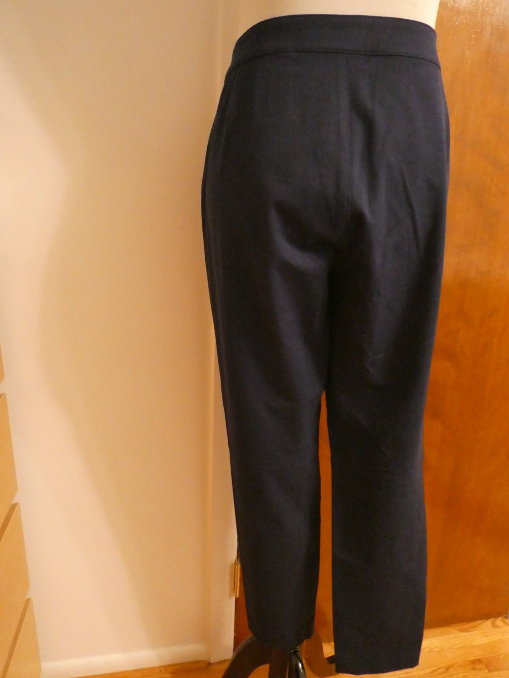 Ralph Lauren Women Navy-Blue Pants Size 14 Stretch Zip Pocket Slim Ankle Career