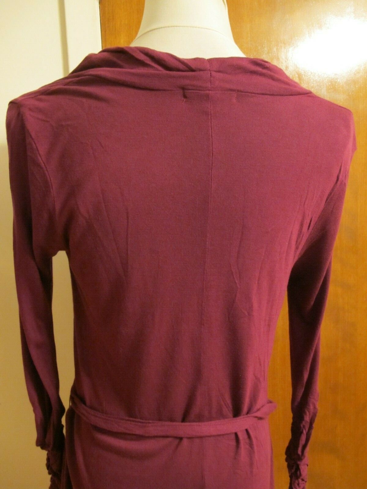 Gap Women's Burgundy Rayon Belted Long Gathered Sleeves Dress XS