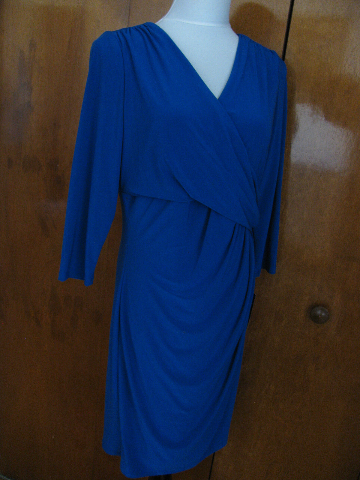 Ralph Lauren Women's Capri Blue Faux Wrap Evening Gathered Dress New